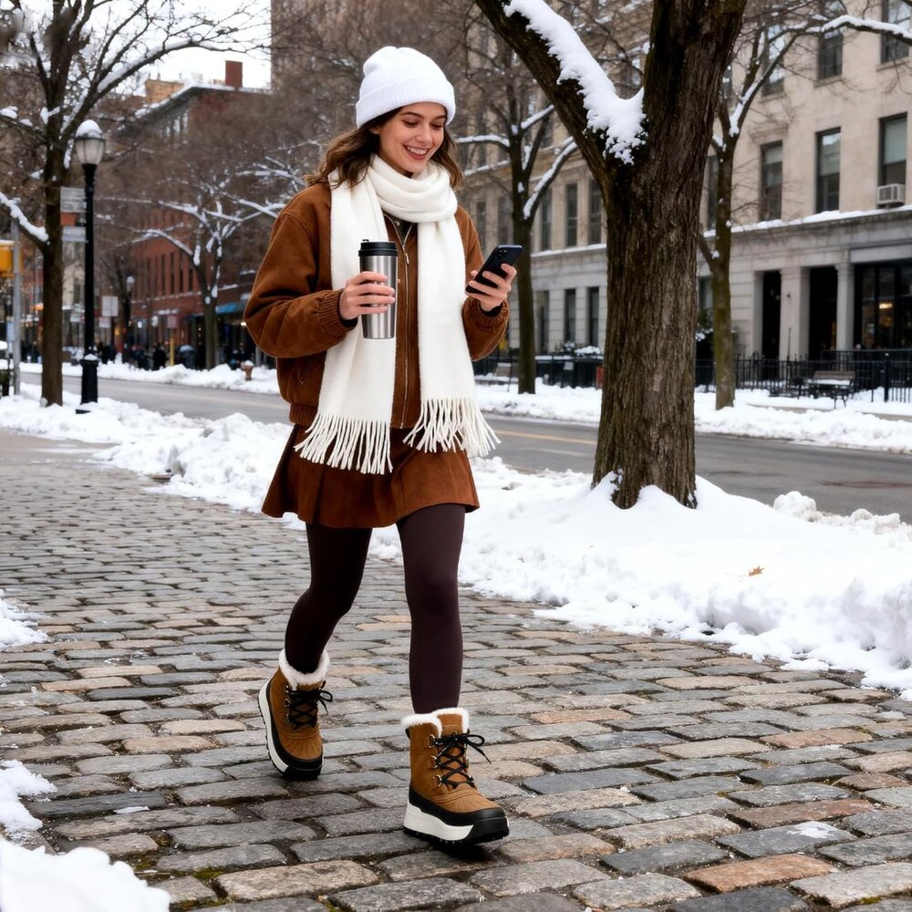 Women Tan Faux Fur Collar Ankle Booties with Microfleece Lining Anti-Slip Sole - Picture 6 of 6